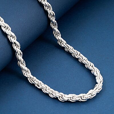 Italian 6mm Rope Chain Necklace in Rhodium Over Sterling Silver 70 Gras 26 Inches