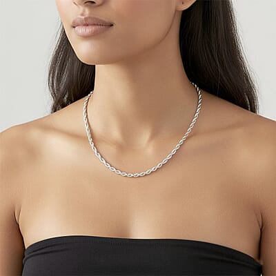 Italian 6mm Rope Chain Necklace in Rhodium Over Sterling Silver 70 Gras 26 Inches