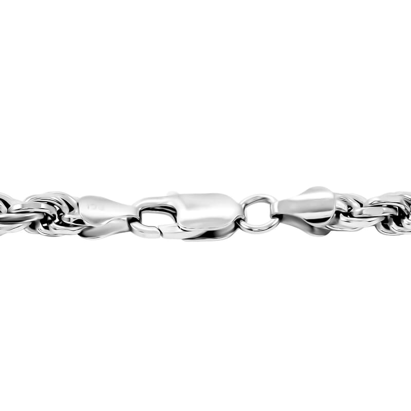 Italian 6mm Rope Chain Necklace in Rhodium Over Sterling Silver 70 Gras 26 Inches