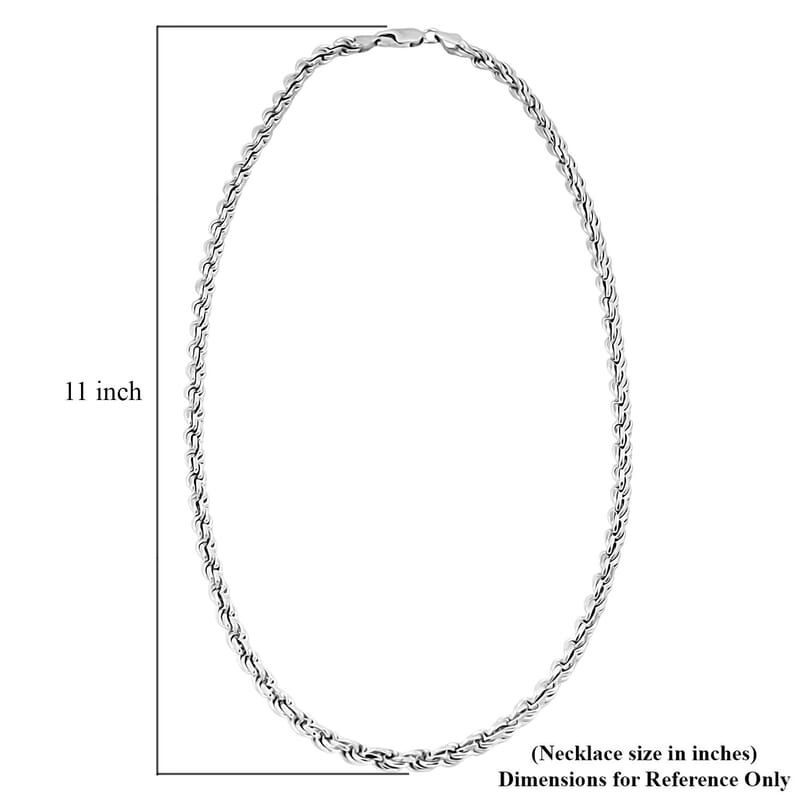 Italian 6mm Rope Chain Necklace in Rhodium Over Sterling Silver 70 Gras 26 Inches