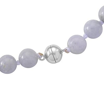 D'Joy Natural Jade 520.00 ctw Carved Flower Pendant with Beaded Necklace in Rhodium Over Sterling Silver (20 Inches)