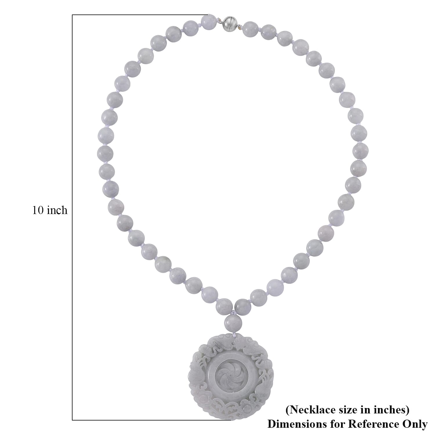 D'Joy Natural Jade 520.00 ctw Carved Flower Pendant with Beaded Necklace in Rhodium Over Sterling Silver (20 Inches)