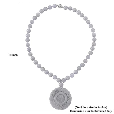 D'Joy Natural Jade 520.00 ctw Carved Flower Pendant with Beaded Necklace in Rhodium Over Sterling Silver (20 Inches)