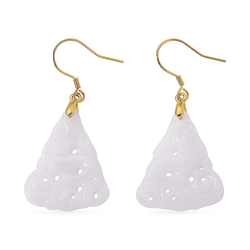 D'Joy Natural Jade 20.00 ctw Carved Earrings in 14K YG Over Sterling Silver