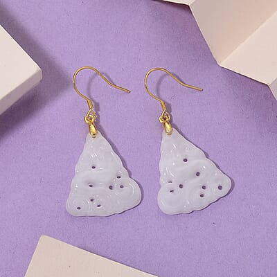 D'Joy Natural Jade 20.00 ctw Carved Earrings in 14K YG Over Sterling Silver