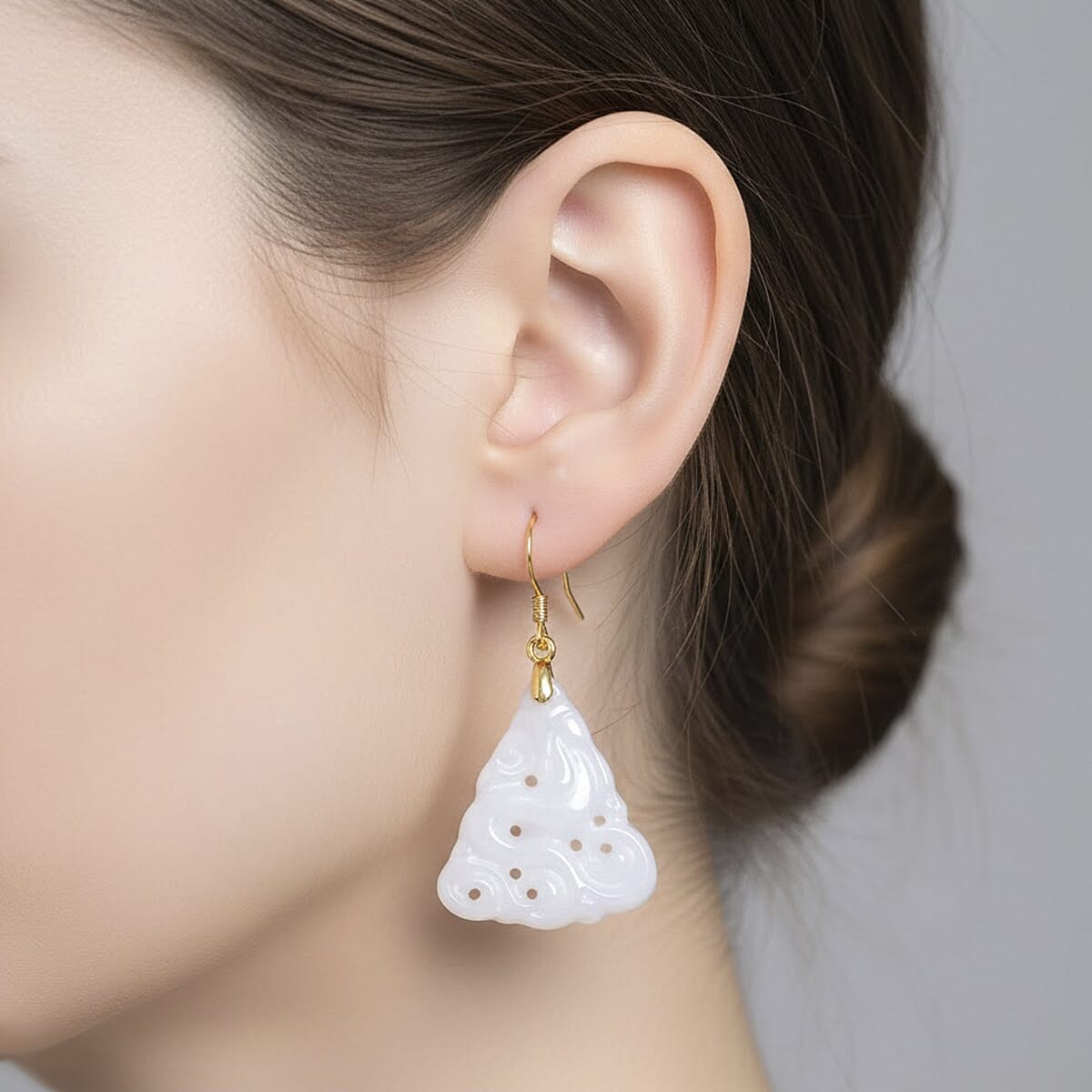 D'Joy Natural Jade 20.00 ctw Carved Earrings in 14K YG Over Sterling Silver image number 2