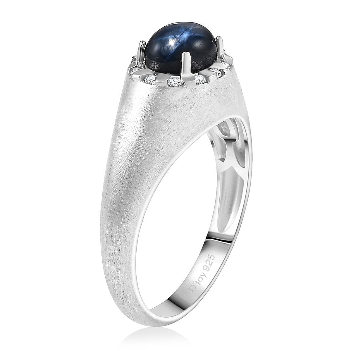 Doorbuster D'Joy Premium Blue Star Sapphire (DF) and Moissanite 2.60 ctw Men's Ring in Rhodium Over Sterling Silver (Size 10.0) image number 3