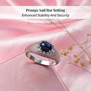 Doorbuster D'Joy Premium Blue Star Sapphire (DF) and Moissanite 2.60 ctw Men's Ring in Rhodium Over Sterling Silver (Size 10.0)