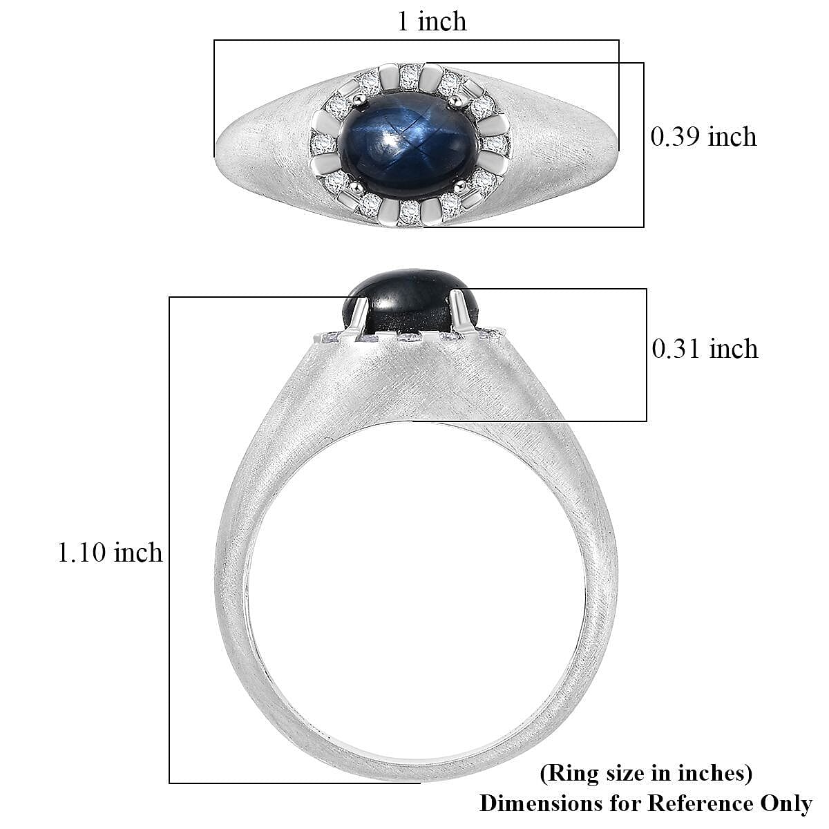 Doorbuster D'Joy Premium Blue Star Sapphire (DF) and Moissanite 2.60 ctw Men's Ring in Rhodium Over Sterling Silver (Size 10.0) image number 5