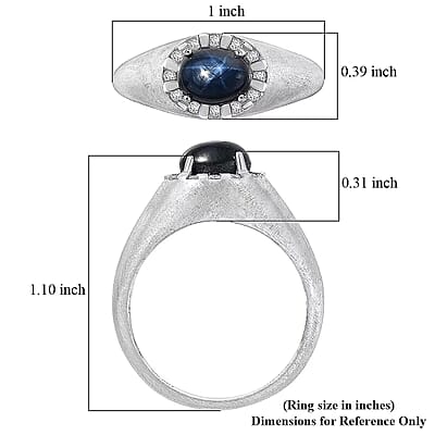 D'Joy Premium Blue Star Sapphire (DF) and Moissanite 2.60 ctw Men's Ring in Rhodium Over Sterling Silver (Size 10.0)