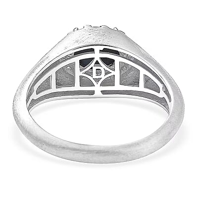 D'Joy Premium Blue Star Sapphire (DF) and Moissanite 2.60 ctw Men's Ring in Rhodium Over Sterling Silver (Size 10.0)