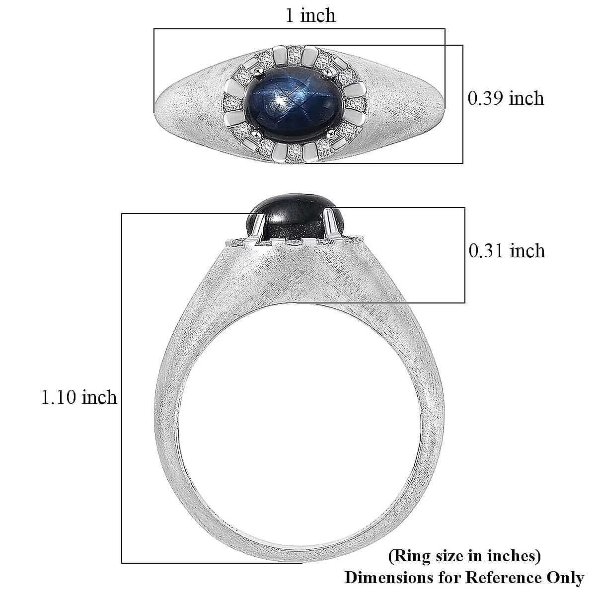  D'Joy Premium Blue Star Sapphire (DF) and Moissanite 2.60 ctw Men's Ring in Rhodium Over Sterling Silver (Size 11.0) image number 5