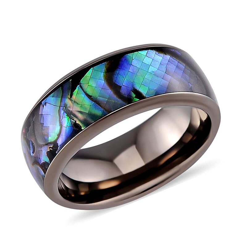 Abalone Shell Ring in Stainless Steel (Size 10)