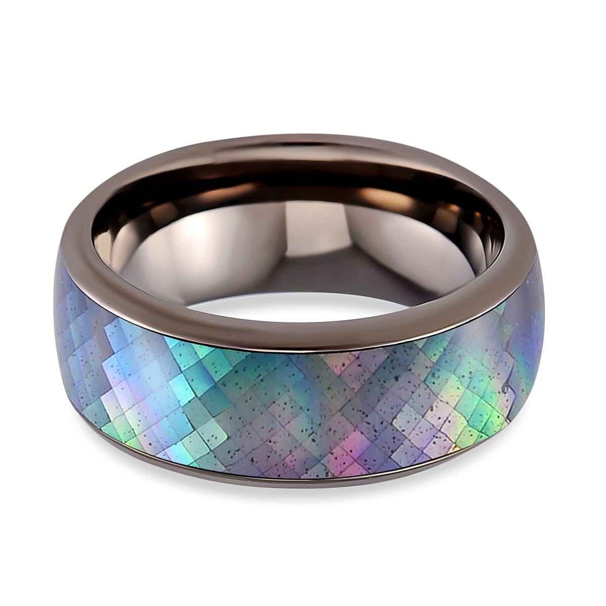 Black Mother of Pearl Ring in ION Plated Black Stainless Steel (Size 7)