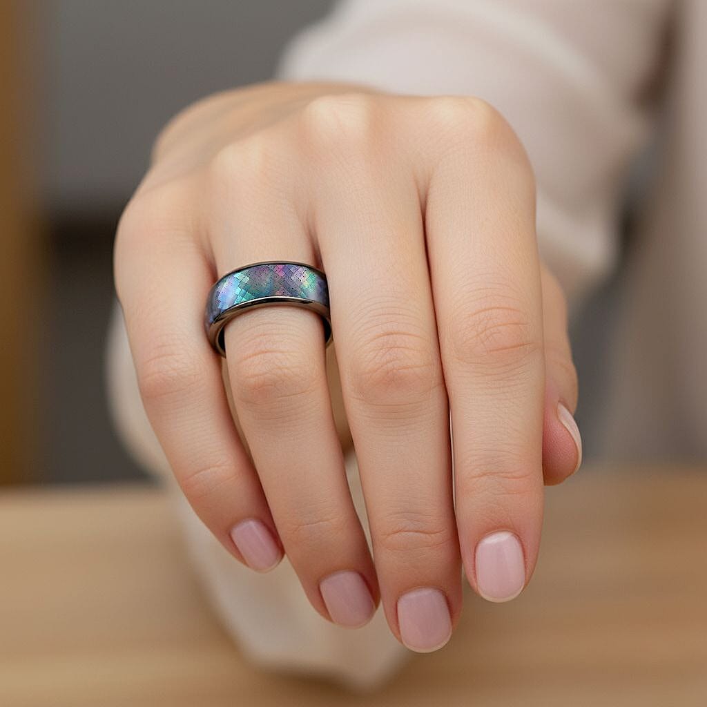 Black Mother of Pearl Ring in ION Plated Black Stainless Steel (Size 7)