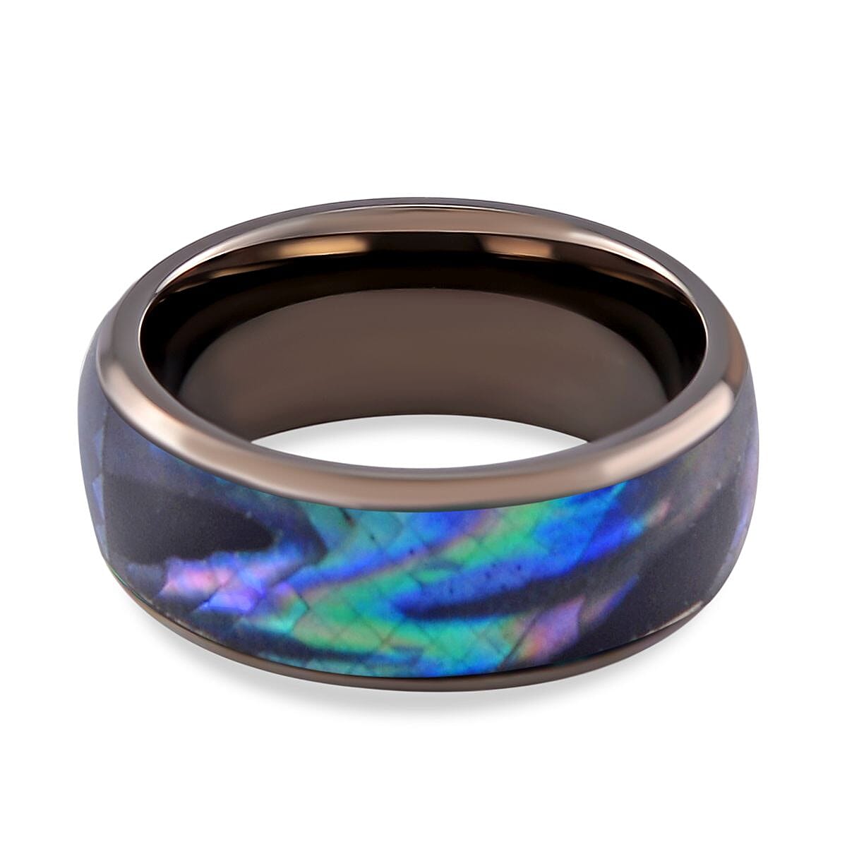 Black Mother of Pearl Ring in ION Plated Black Stainless Steel (Size 7)