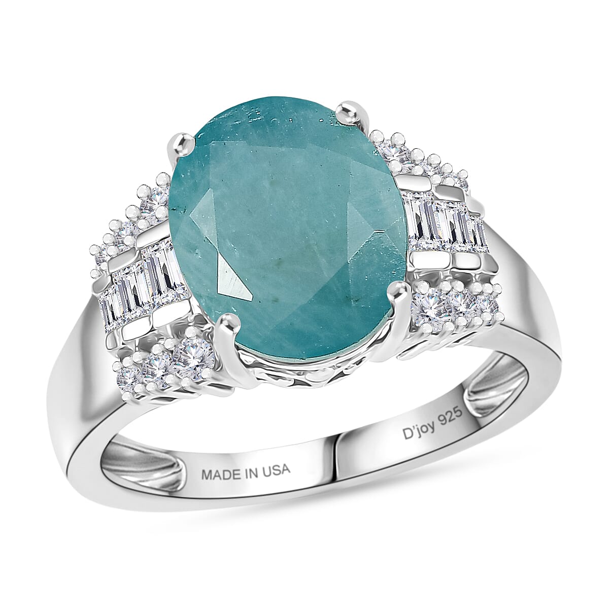 D'Joy Premium Grandidierite and Moissanite 4.35 ctw Art Deco Ring in Rhodium Over Sterling Silver (Size 6.0) image number 0