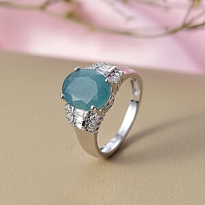 D'Joy Premium Grandidierite and Moissanite 4.35 ctw Art Deco Ring in Rhodium Over Sterling Silver (Size 6.0)