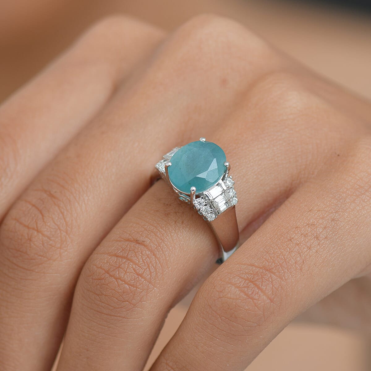 D'Joy Premium Grandidierite and Moissanite 4.35 ctw Art Deco Ring in Rhodium Over Sterling Silver (Size 6.0) image number 2