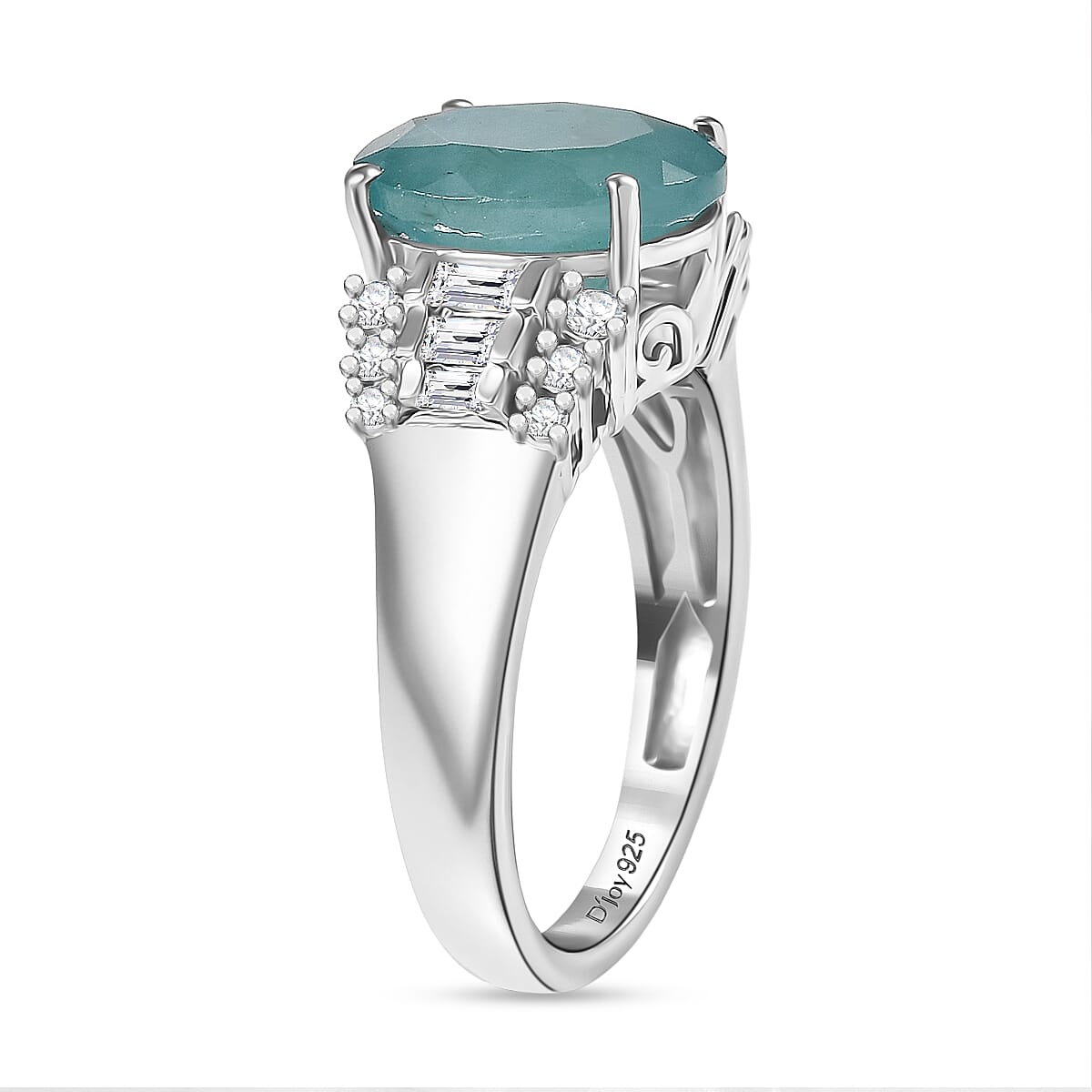 D'Joy Premium Grandidierite and Moissanite 4.35 ctw Art Deco Ring in Rhodium Over Sterling Silver (Size 6.0) image number 3