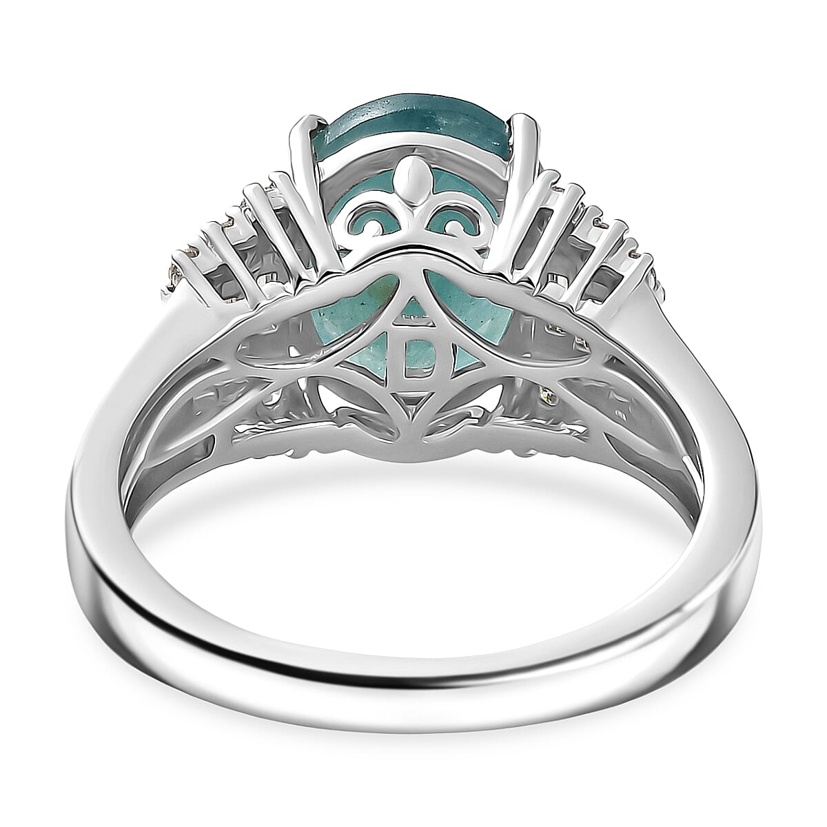 D'Joy Premium Grandidierite and Moissanite 4.35 ctw Art Deco Ring in Rhodium Over Sterling Silver (Size 6.0) image number 4