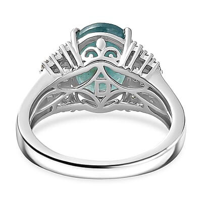 D'Joy Premium Grandidierite and Moissanite 4.35 ctw Art Deco Ring in Rhodium Over Sterling Silver (Size 6.0)