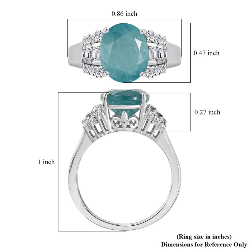 D'Joy Grandidierite, Moissanite Art Deco Ring in Rhodium Over Sterling Silver 4.35 ctw (Size 7.0)