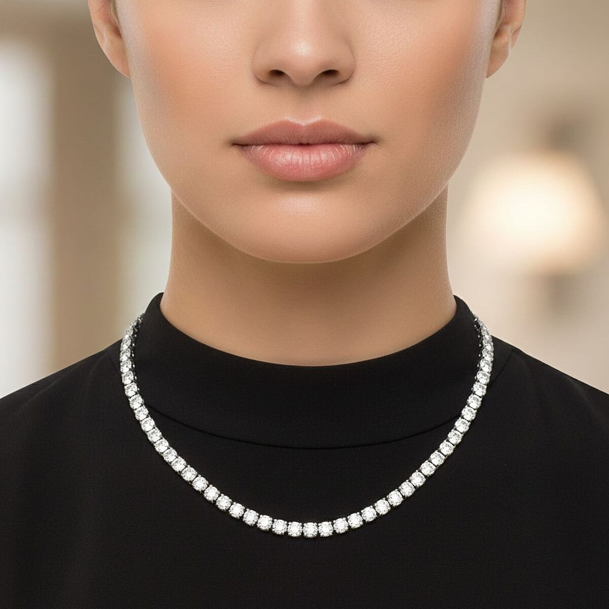 Doorbuster D'Joy Moissanite 37.60 ctw Timeless Classics Necklace in Rhodium Over Sterling Silver 18 Inches image number 1