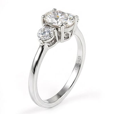 D'Joy Strontium Titanate 2.60 ctw Classic Three Stone Ring in Rhodium Over Sterling Silver (Size 7.0)