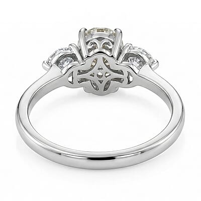 D'Joy Strontium Titanate 2.60 ctw Classic Three Stone Ring in Rhodium Over Sterling Silver (Size 7.0)
