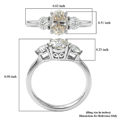 D'Joy Strontium Titanate 2.60 ctw Classic Three Stone Ring in Rhodium Over Sterling Silver (Size 7.0)