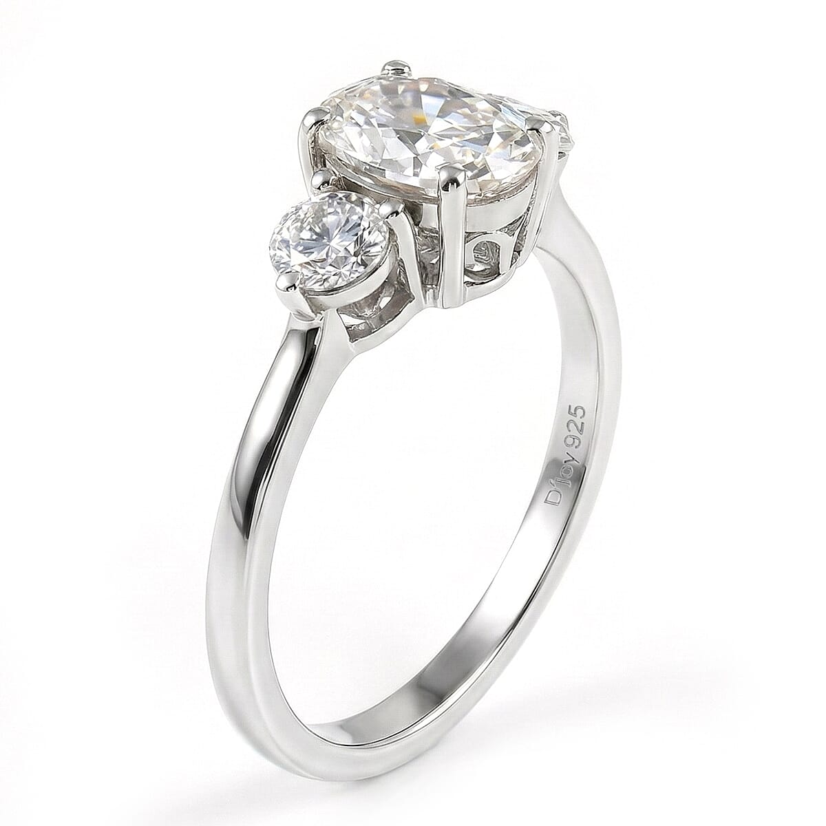 D'Joy Strontium Titanate 2.60 ctw Classic Three Stone Ring in Rhodium Over Sterling Silver (Size 9.0) image number 3