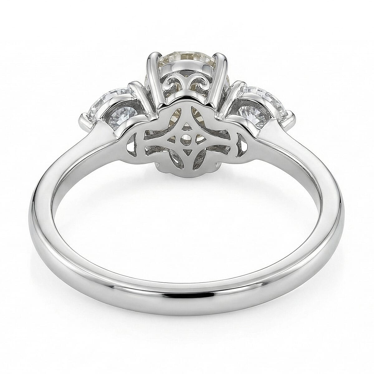 D'Joy Strontium Titanate 2.60 ctw Classic Three Stone Ring in Rhodium Over Sterling Silver (Size 9.0) image number 4