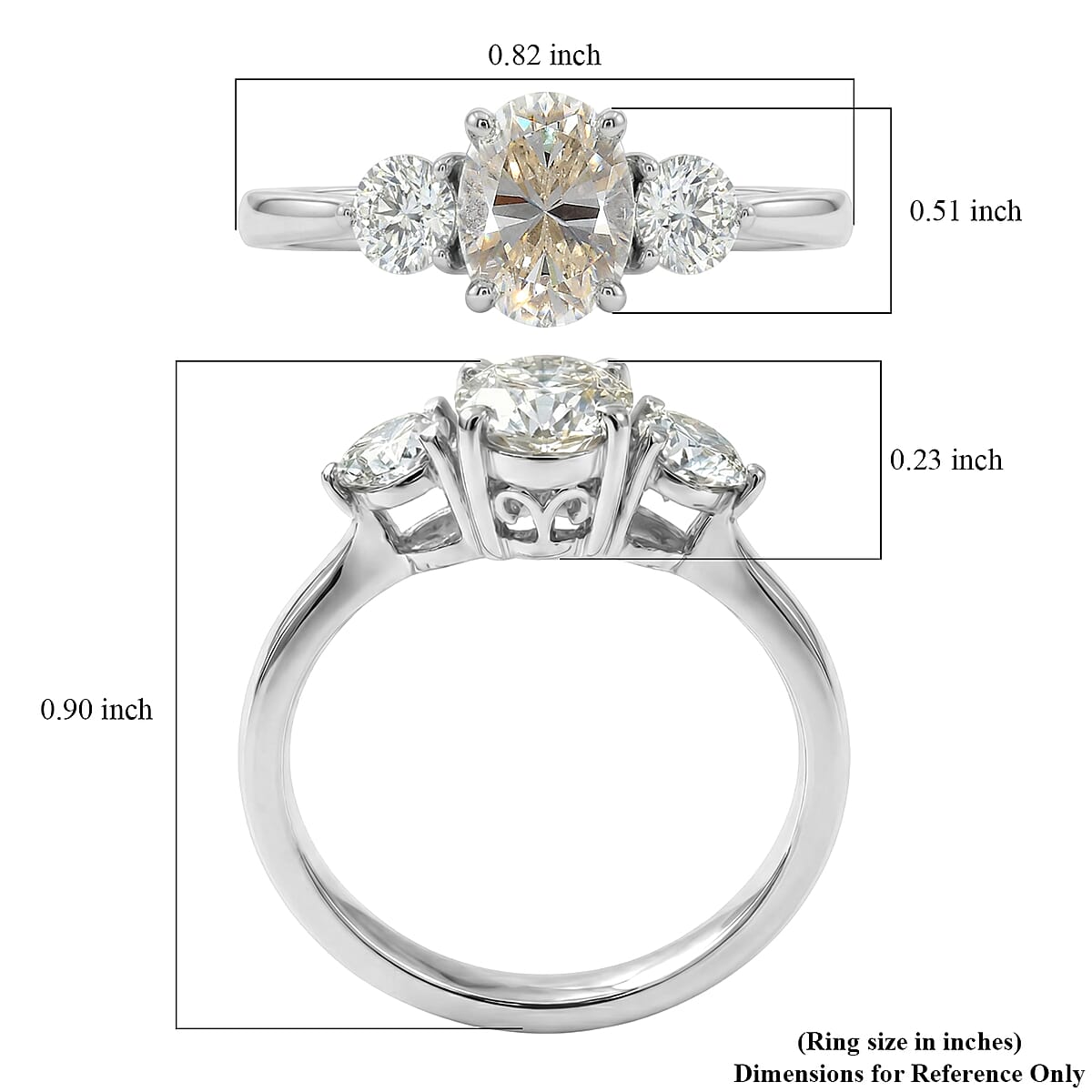 D'Joy Strontium Titanate 2.60 ctw Classic Three Stone Ring in Rhodium Over Sterling Silver (Size 9.0) image number 5