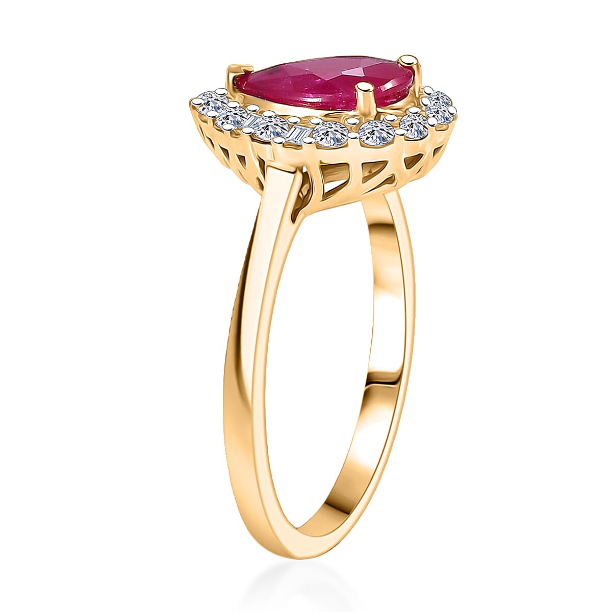 Certified & Appraised AAA Montepuez Ruby and Luxuriant Lab Grown Diamond G-H SI 2.07 ctw Ring in 10K Yellow Gold (Size 6.0) image number 3
