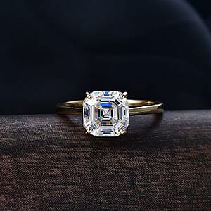 Luxoro Premium Asscher Cut Strontium Titanate 5.40 ctw Golden Prism Ring in 10K Yellow Gold (Size 10.0)