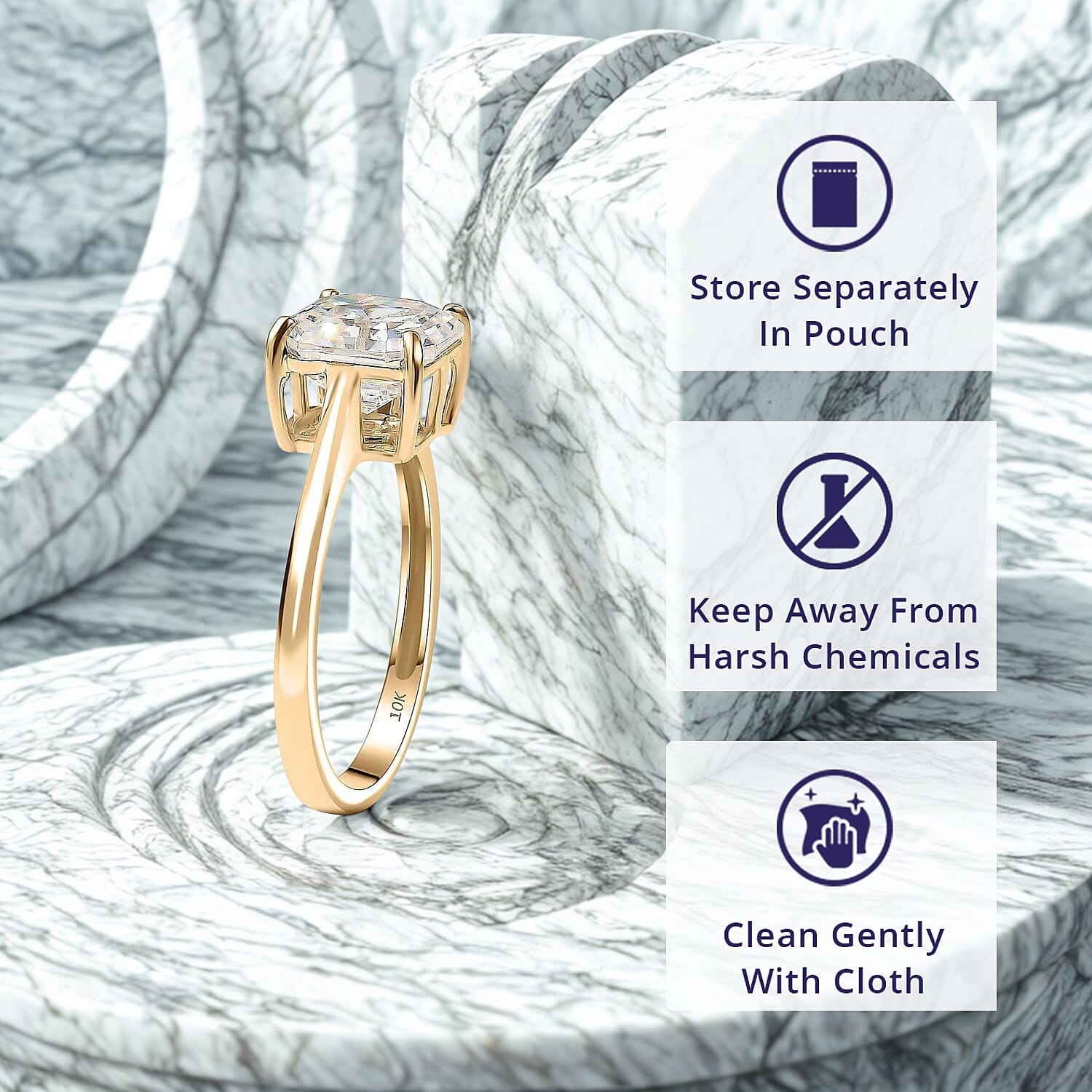 Luxoro Premium Asscher Cut Strontium Titanate 5.40 ctw Golden Prism Ring in 10K Yellow Gold (Size 10.0)