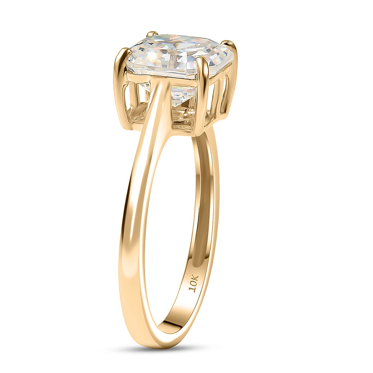 Luxoro Premium Asscher Cut Strontium Titanate 5.40 ctw Golden Prism Ring in 10K Yellow Gold (Size 10.0) image number 3