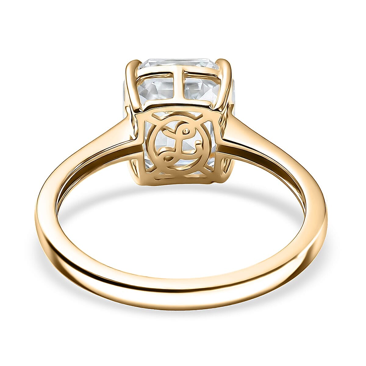 Luxoro Premium Asscher Cut Strontium Titanate 5.40 ctw Golden Prism Ring in 10K Yellow Gold (Size 10.0) image number 4