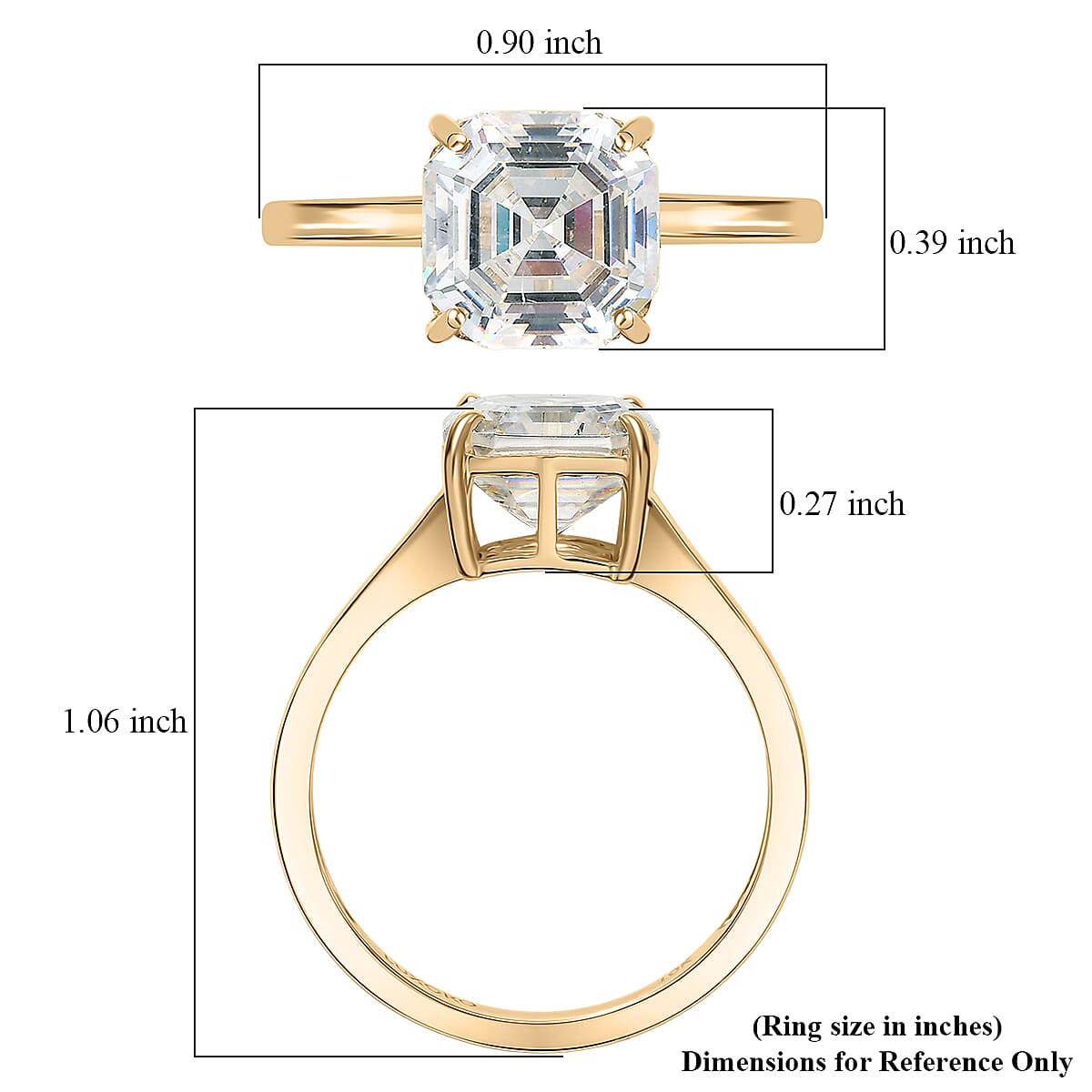 Luxoro Premium Asscher Cut Strontium Titanate 5.40 ctw Golden Prism Ring in 10K Yellow Gold (Size 10.0) image number 4