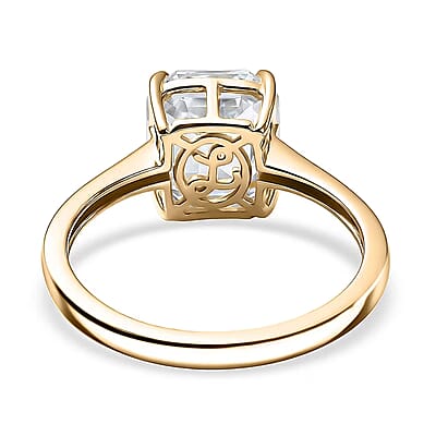 Luxoro Premium Asscher Cut Strontium Titanate 5.40 ctw Golden Prism Ring in 10K Yellow Gold (Size 10.0)