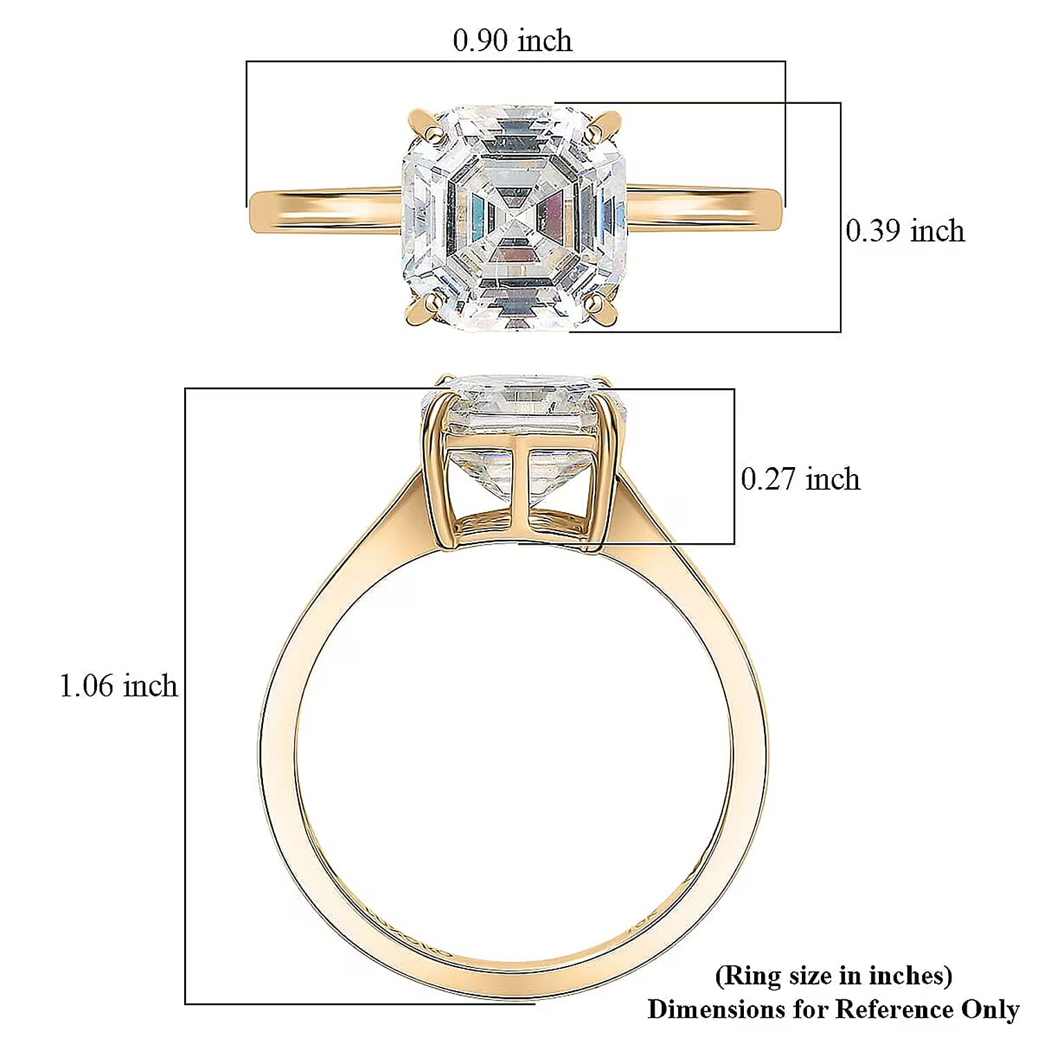 Luxoro Premium Asscher Cut Strontium Titanate 5.40 ctw Golden Prism Ring in 10K Yellow Gold (Size 10.0)