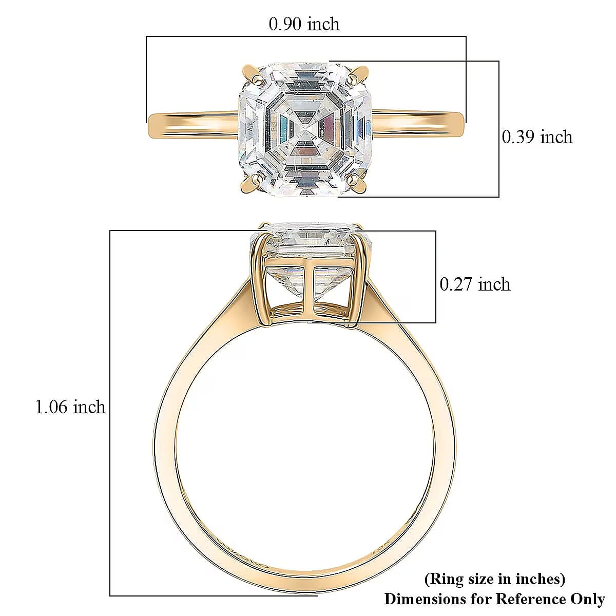 Luxoro Premium Asscher Cut Strontium Titanate 5.40 ctw Golden Prism Ring in 10K Yellow Gold (Size 6.5) image number 6