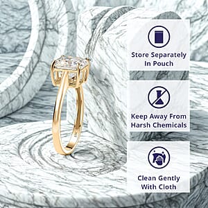 Luxoro Premium Asscher Cut Strontium Titanate 5.40 ctw Golden Prism Ring in 10K Yellow Gold (Size 7.0)