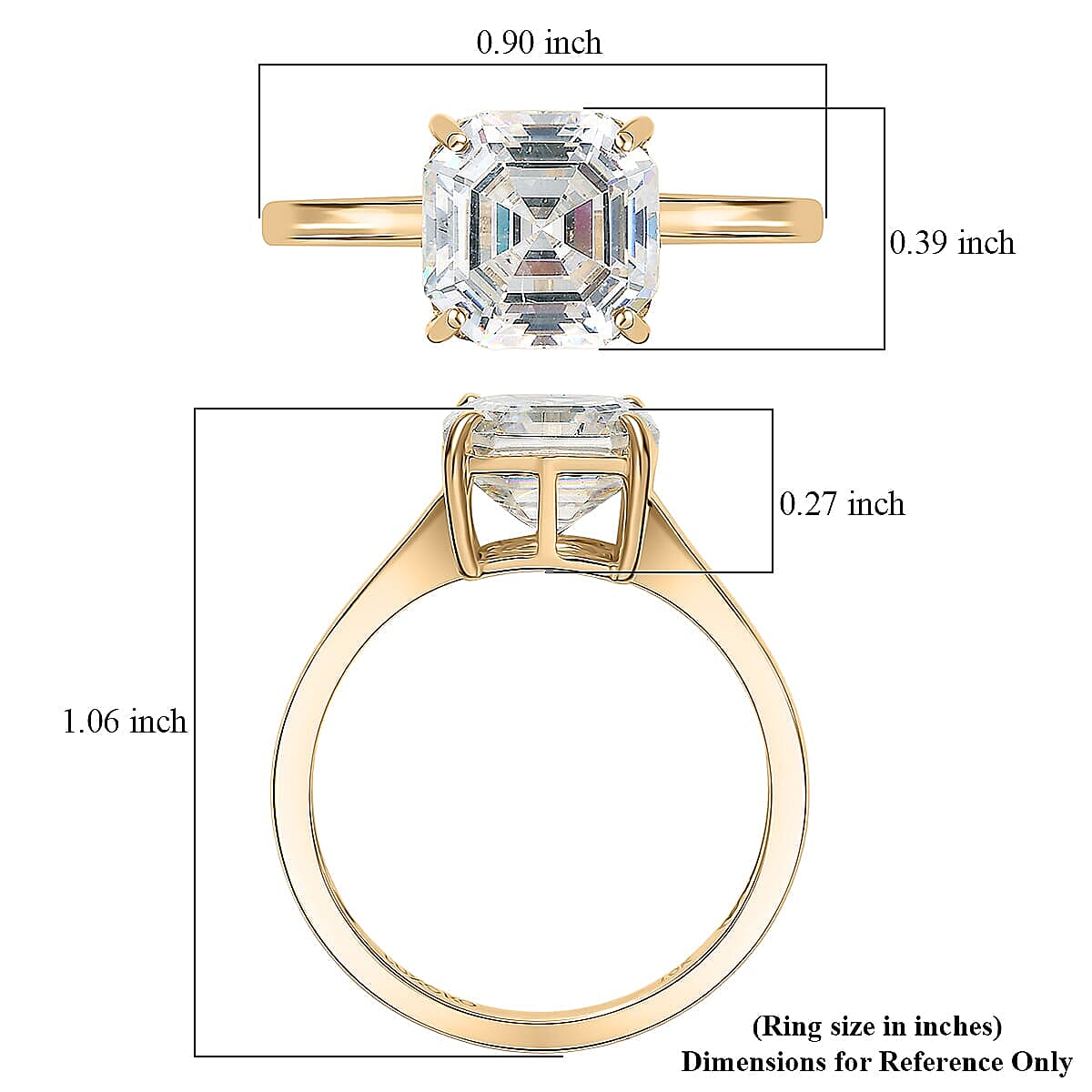 Luxoro Premium Asscher Cut Strontium Titanate 5.40 ctw Golden Prism Ring in 10K Yellow Gold (Size 7.5) image number 5