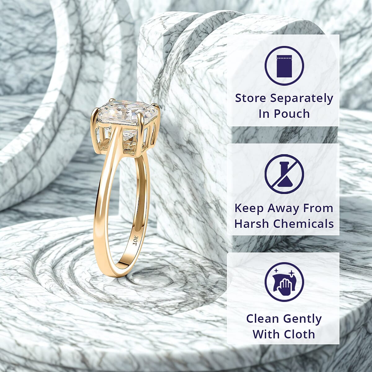 Luxoro Premium Asscher Cut Strontium Titanate 5.40 ctw Golden Prism Ring in 10K Yellow Gold (Size 8.0) image number 3