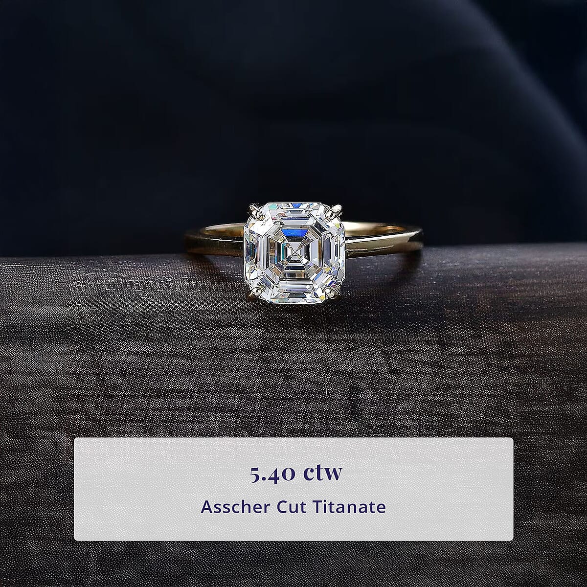 Luxoro Premium Asscher Cut Strontium Titanate 5.40 ctw Golden Prism Ring in 10K Yellow Gold (Size 9.5) image number 2