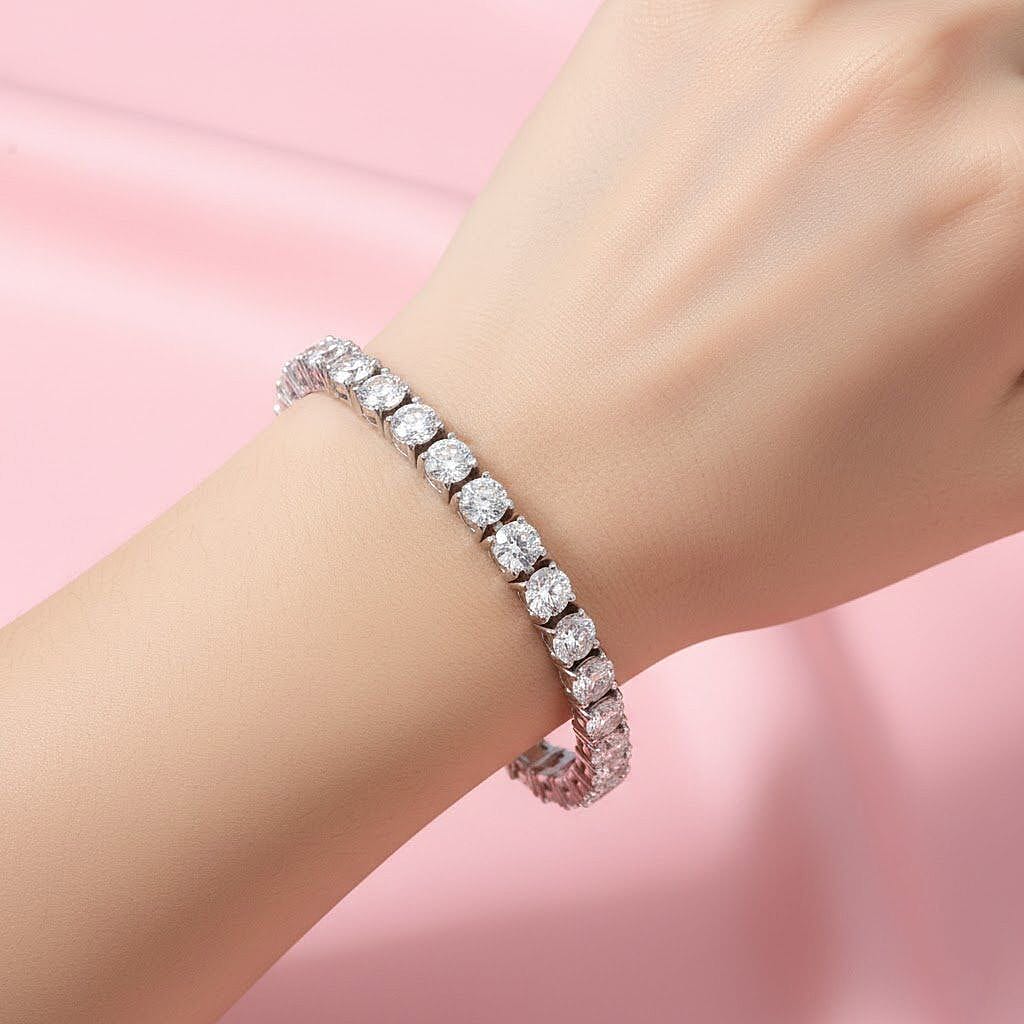 D'Joy Moissanite 15.50 ctw Timeless Classics Bracelet in Rhodium Over Sterling Silver (7.25 In)