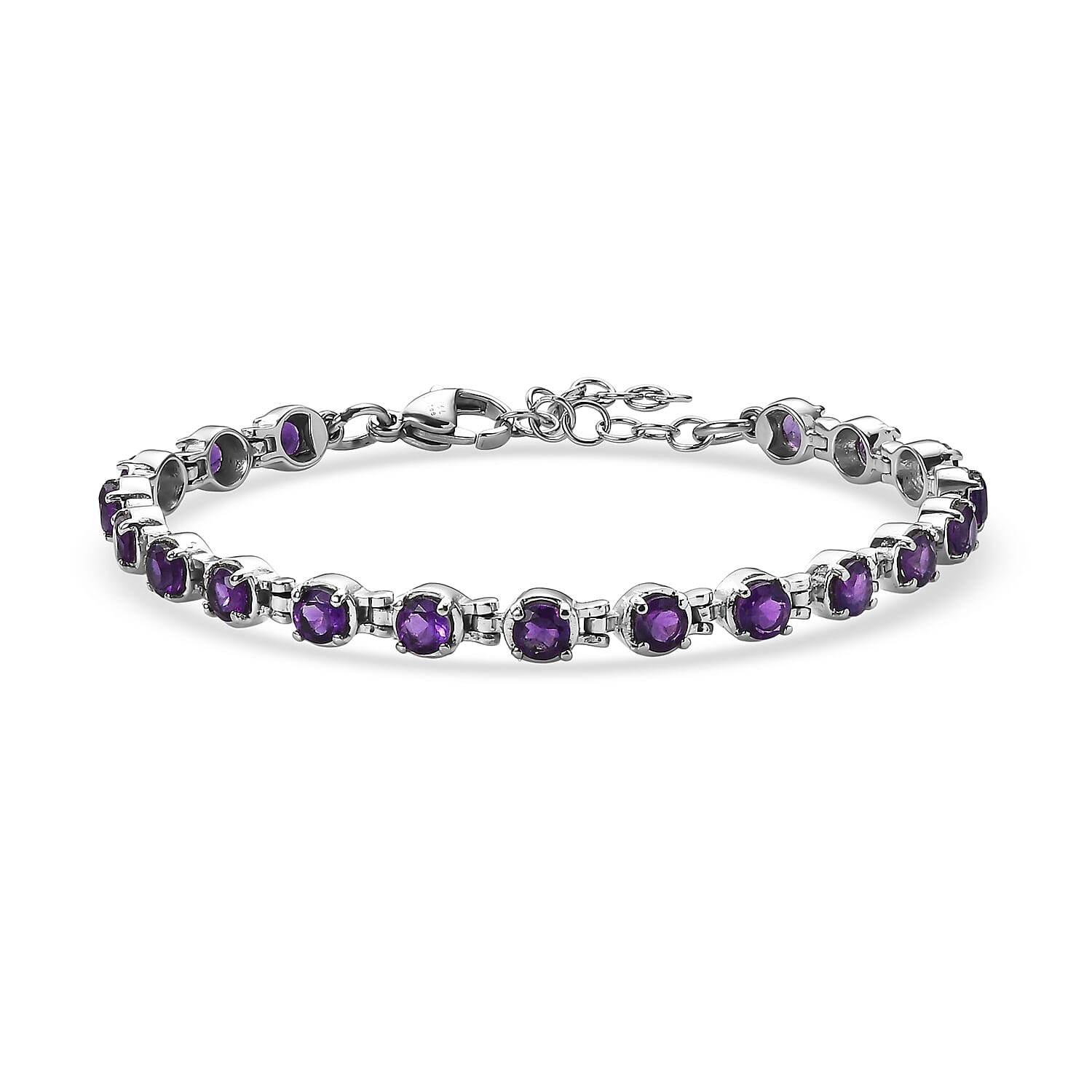 EverTrue African Amethyst Cluster Bracelet in Stainless Steel (6.50 In) 4.90 ctw
