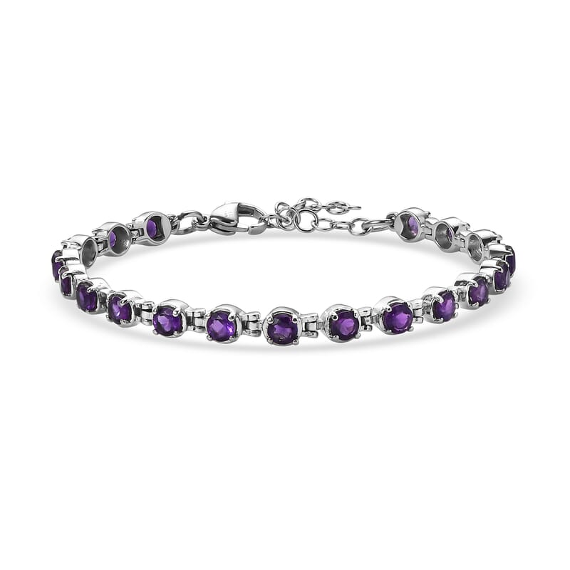 EverTrue African Amethyst 4.90 ctw Cluster Bracelet in Stainless Steel (6.50-8.00In)